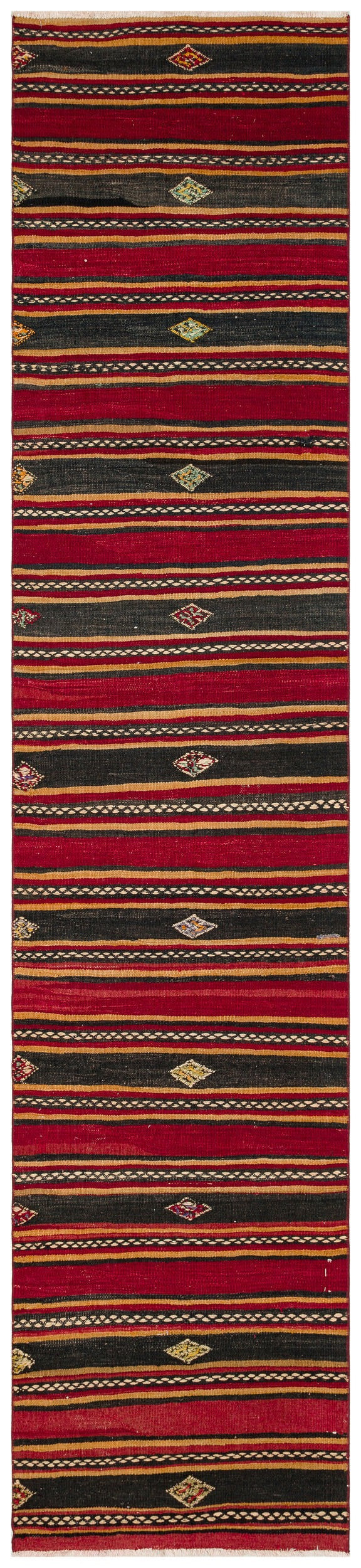 Cretan Red Striped Wool Hand Woven Carpet 082 x 341