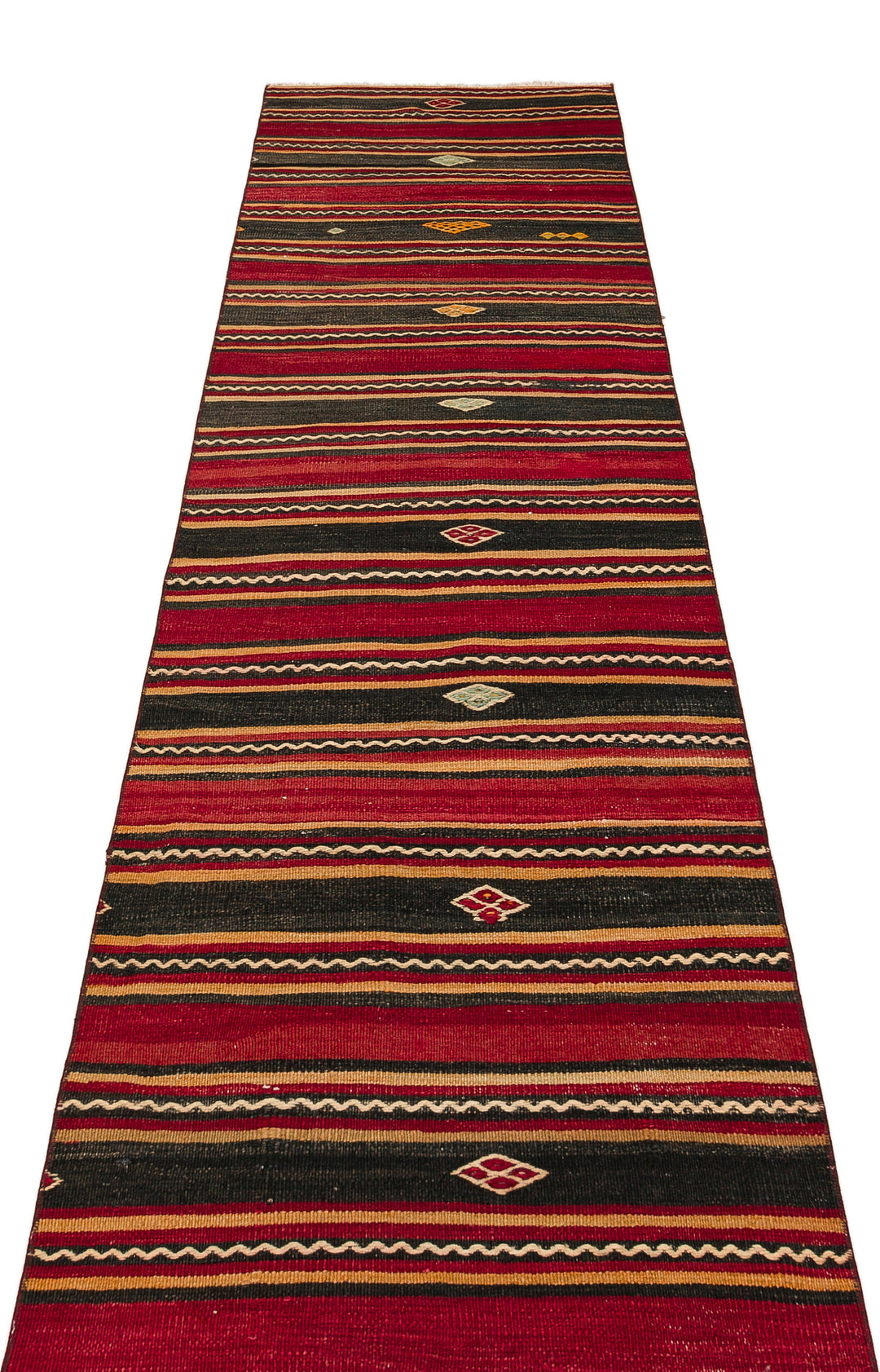 Cretan Red Striped Wool Hand-Woven Carpet 080 x 345