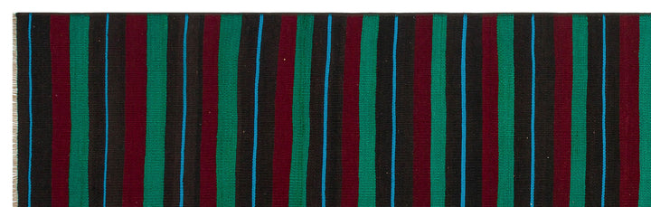Cretan Brown Striped Wool Hand-Woven Carpet 074 x 255