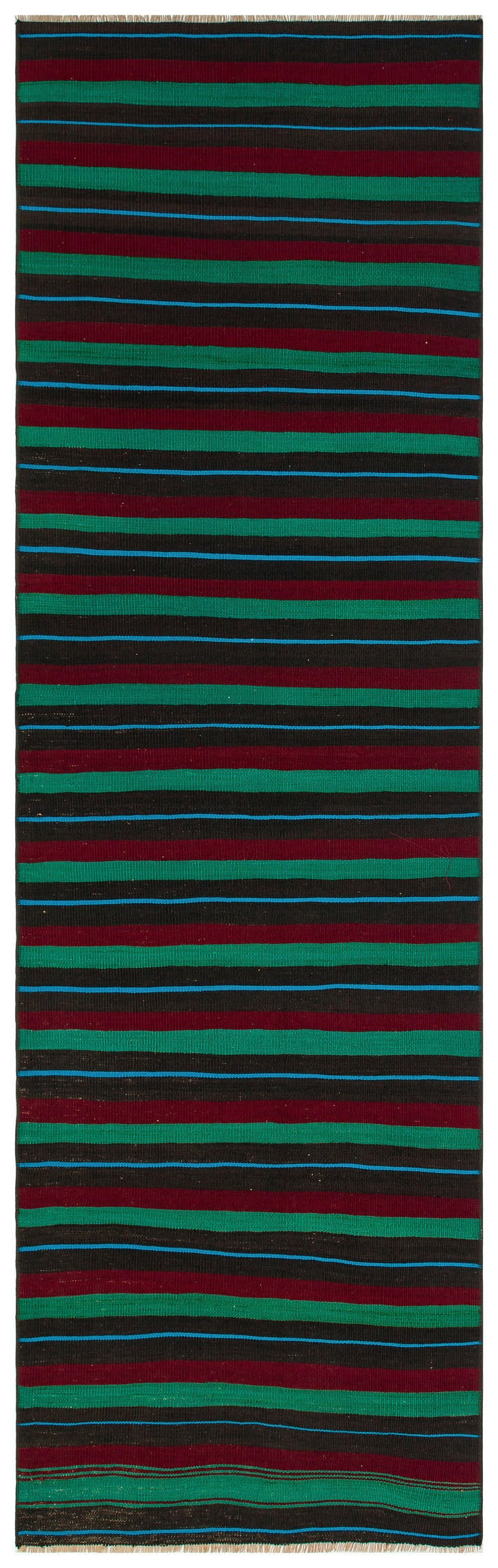 Cretan Brown Striped Wool Hand-Woven Carpet 074 x 255