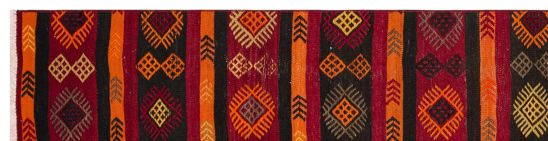 Cretan Red Geometric Wool Hand Woven Carpet 066 x 270