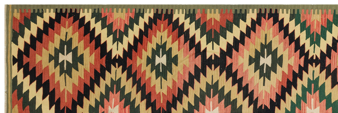 Cretan Brown Geometric Wool Hand Woven Carpet 129 x 367