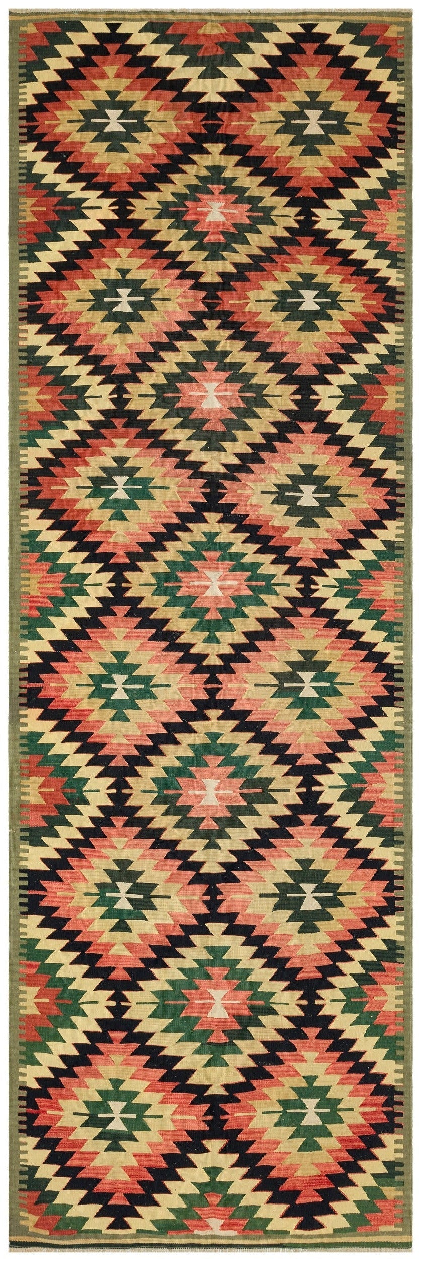 Cretan Brown Geometric Wool Hand Woven Carpet 129 x 367