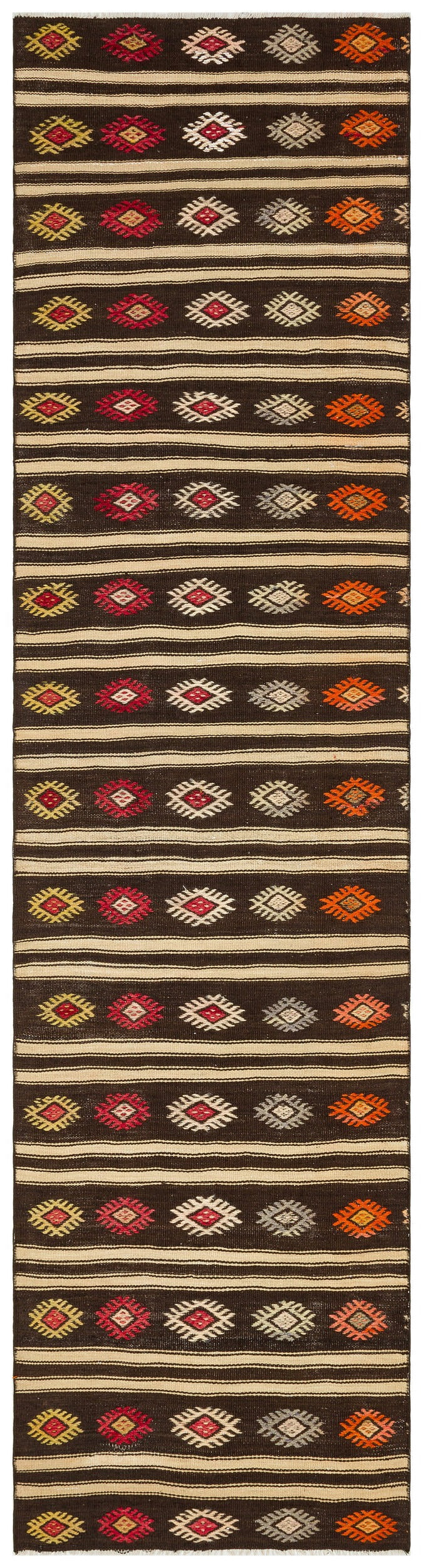 Cretan Multi Striped Wool Hand Woven Carpet 076 x 312