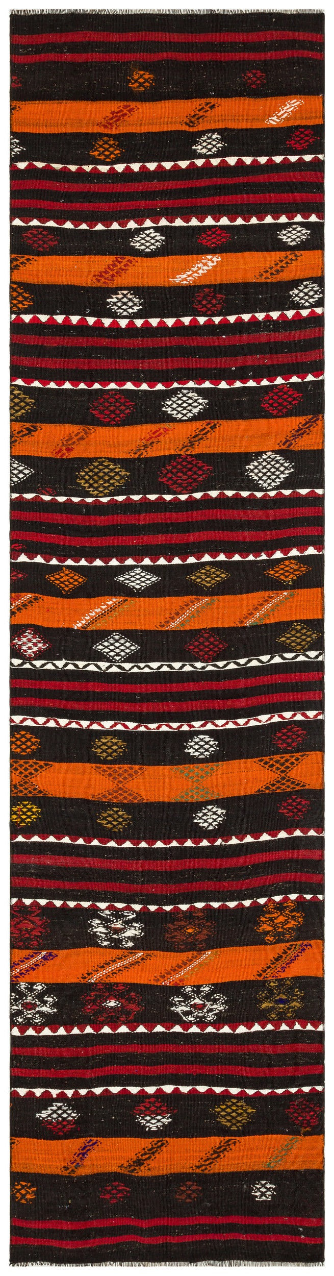 Cretan Brown Striped Wool Hand-Woven Carpet 085 x 334