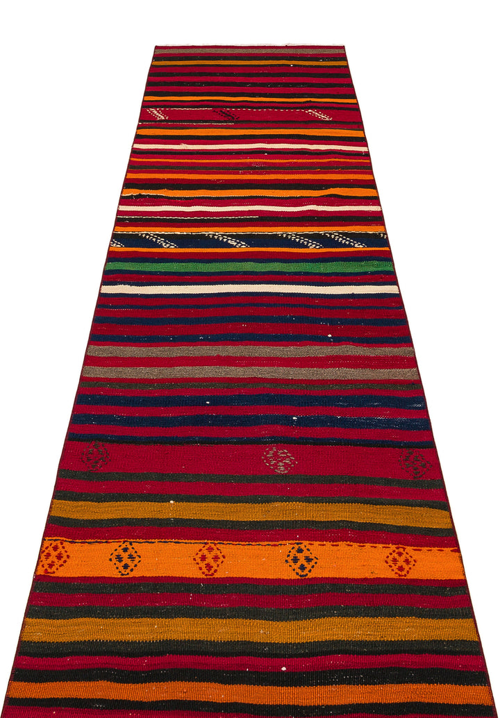 Cretan Red Striped Wool Hand-Woven Carpet 082 x 299