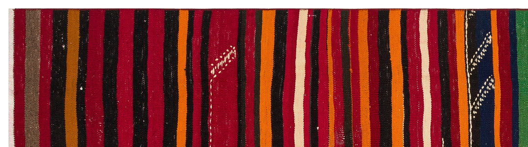 Cretan Red Striped Wool Hand-Woven Carpet 082 x 299