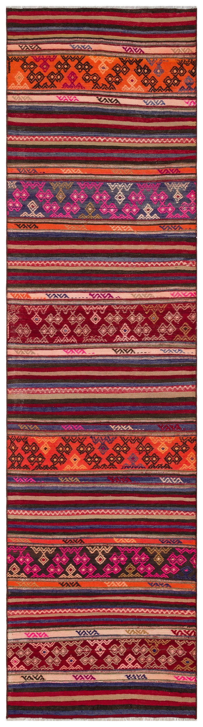 Cretan Red Geometric Wool Hand Woven Carpet 080 x 296