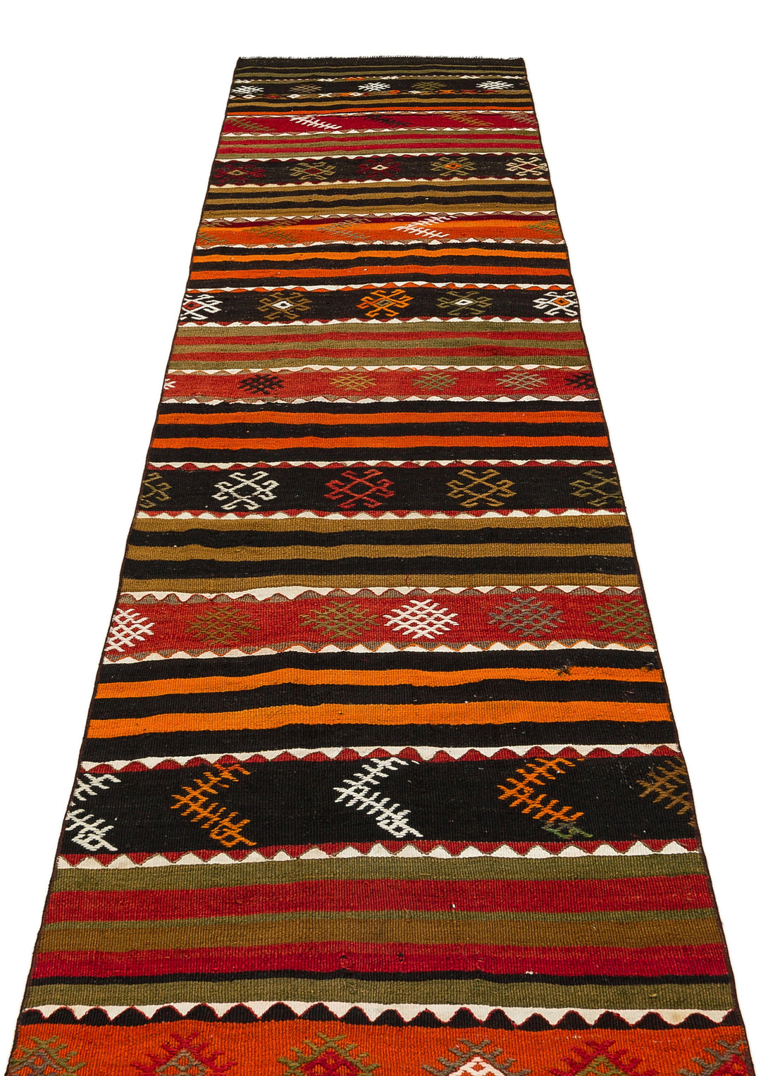 Crete Brown Geometric Wool Hand Woven Carpet 083 x 360