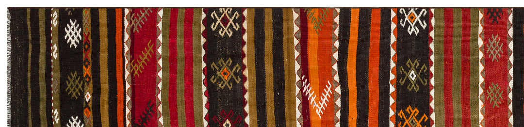 Crete Brown Geometric Wool Hand Woven Carpet 083 x 360