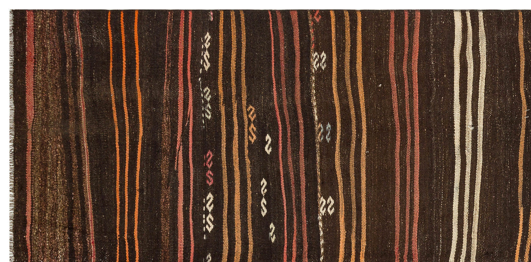 Cretan Brown Striped Wool Hand-Woven Carpet 137 x 274