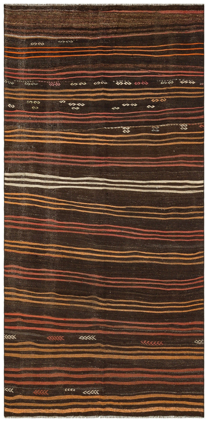 Cretan Brown Striped Wool Hand-Woven Carpet 137 x 274