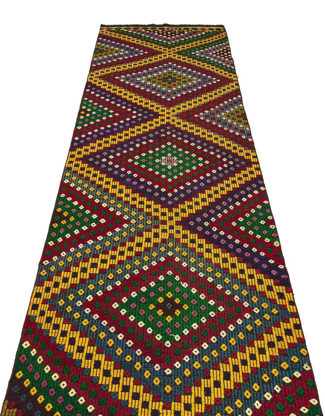 Cretan Brown Geometric Wool Hand Woven Carpet 093 x 344
