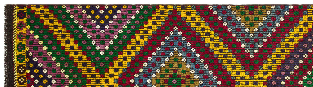Cretan Brown Geometric Wool Hand Woven Carpet 093 x 344