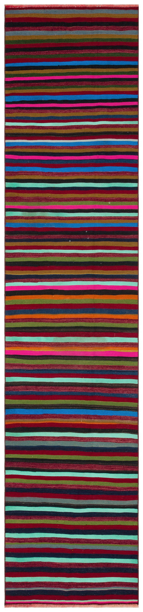 Cretan Red Striped Wool Hand-Woven Carpet 080 x 341