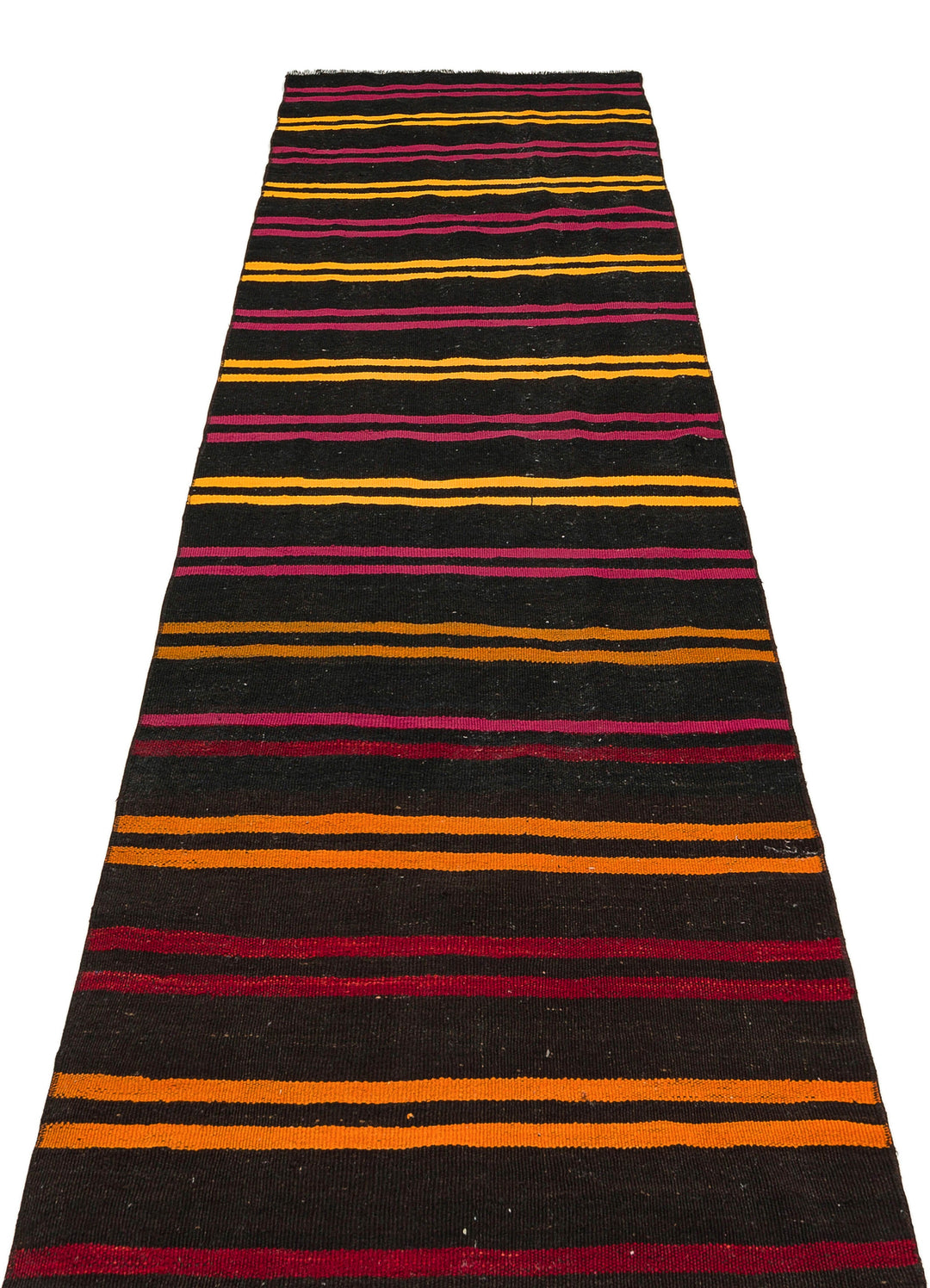 Cretan Brown Striped Wool Hand Woven Carpet 082 x 292