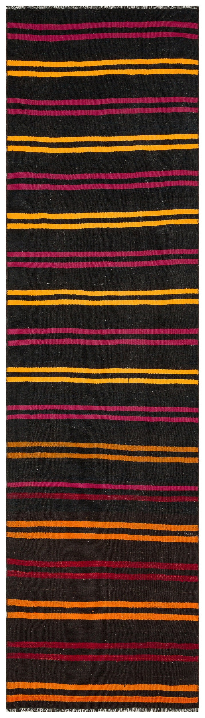 Cretan Brown Striped Wool Hand Woven Carpet 082 x 292
