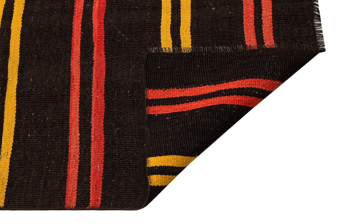 Cretan Brown Striped Wool Hand-Woven Carpet 088 x 388
