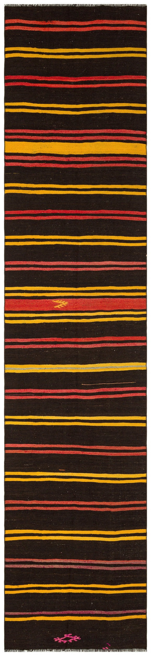 Cretan Brown Striped Wool Hand-Woven Carpet 088 x 388