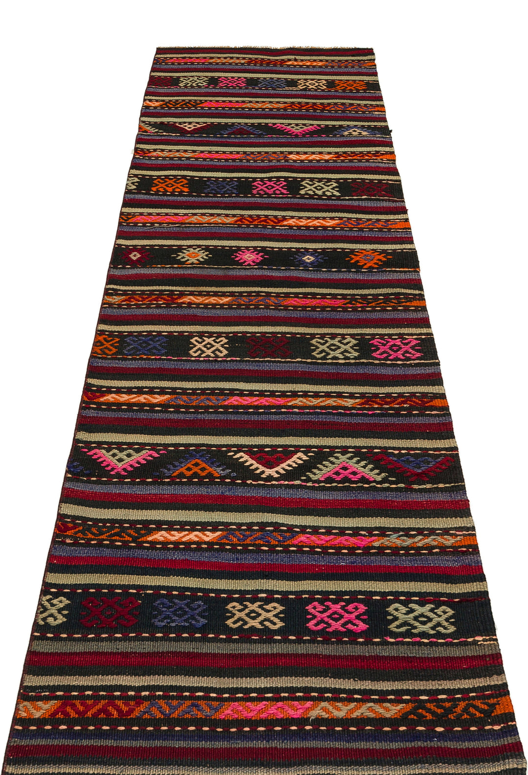Cretan Brown Striped Wool Hand-Woven Carpet 082 x 266
