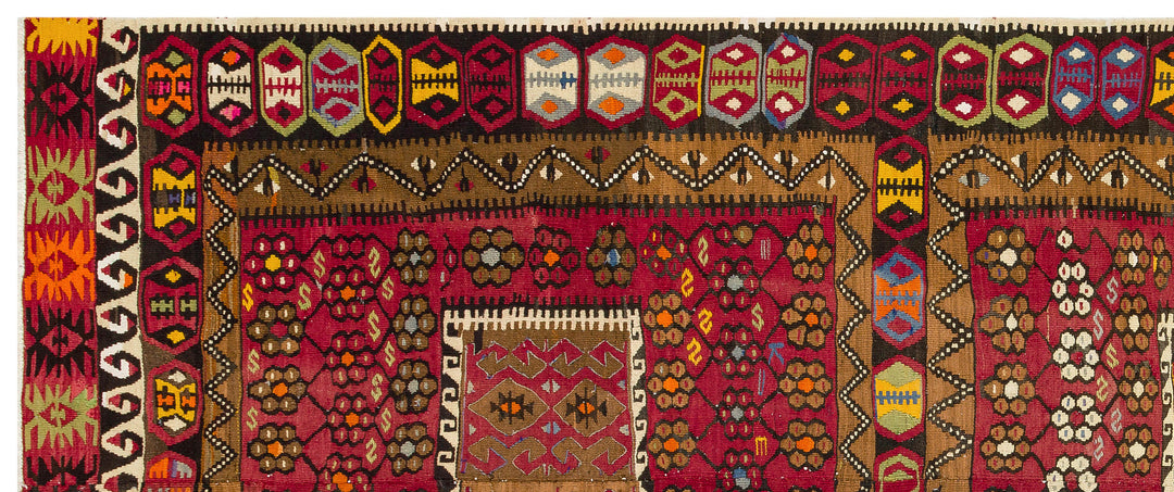 Crete Brown Geometric Wool Hand Woven Carpet 140 x 330
