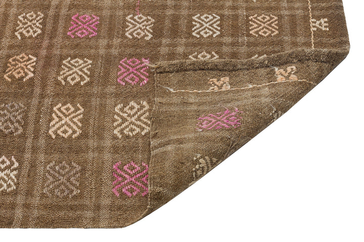 Crete Brown Geometric Wool Hand Woven Carpet 163 x 297
