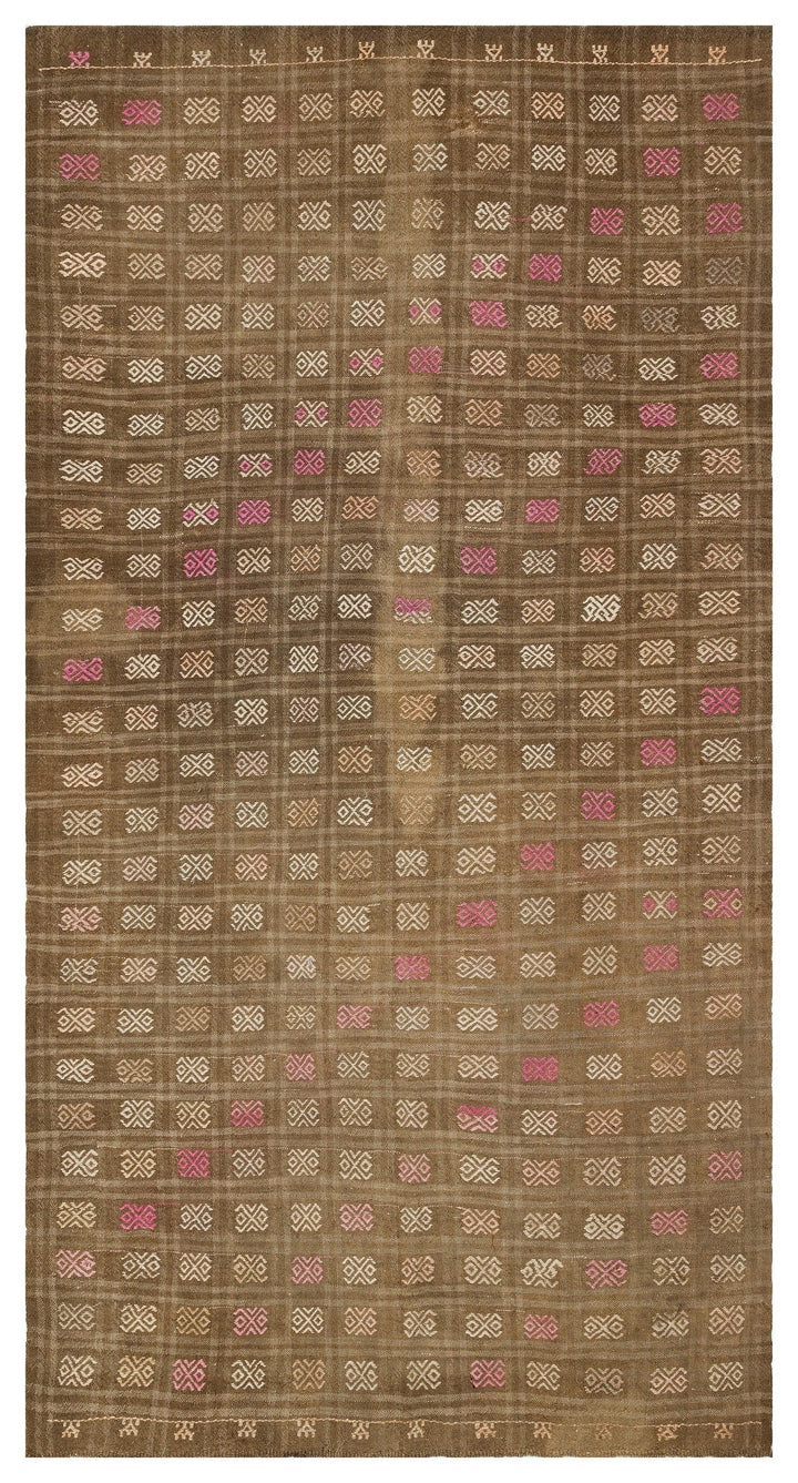Crete Brown Geometric Wool Hand Woven Carpet 163 x 297