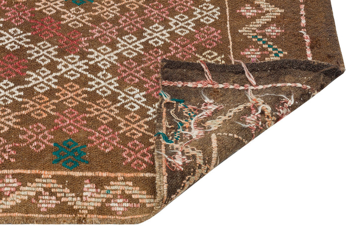 Crete Brown Geometric Wool Hand-Woven Carpet 154 x 320