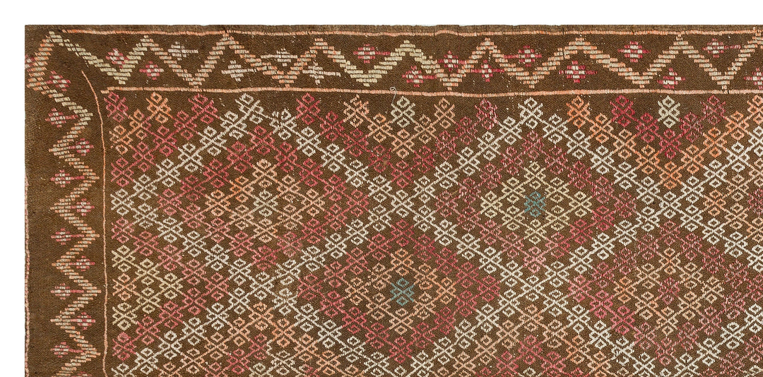 Crete Brown Geometric Wool Hand-Woven Carpet 154 x 320