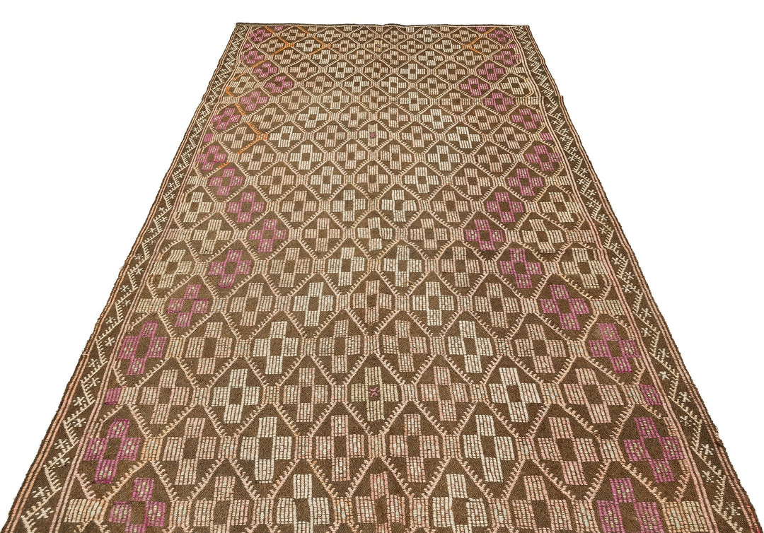 Crete Brown Geometric Wool Hand Woven Carpet 164 x 288