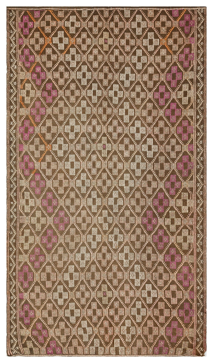 Crete Brown Geometric Wool Hand Woven Carpet 164 x 288