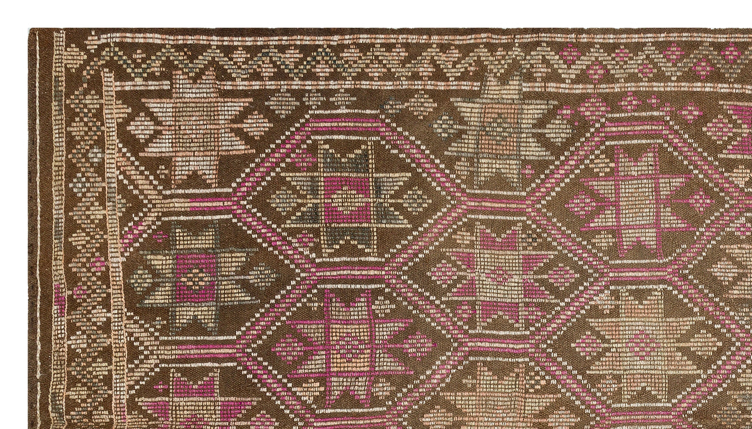 Cretan Brown Geometric Wool Hand Woven Carpet 157 x 286