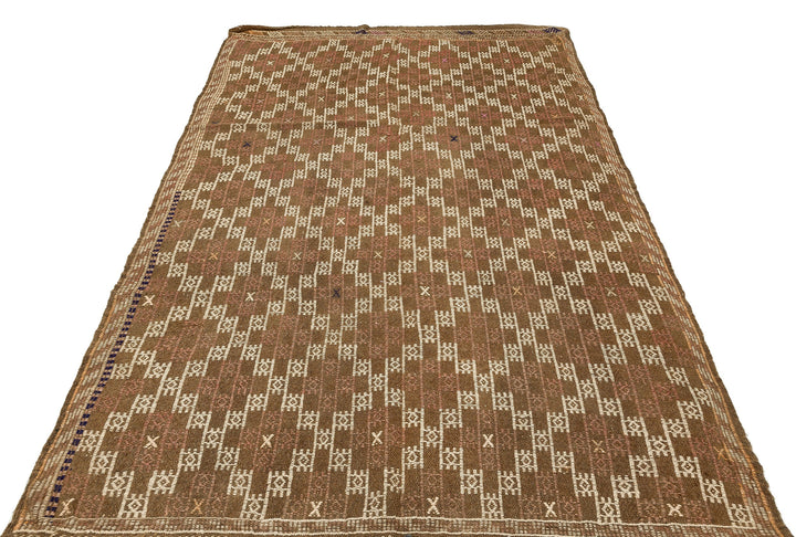 Crete Brown Geometric Wool Hand Woven Carpet 164 x 259