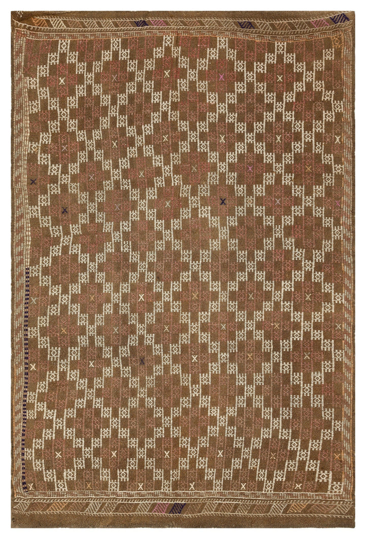 Crete Brown Geometric Wool Hand Woven Carpet 164 x 259