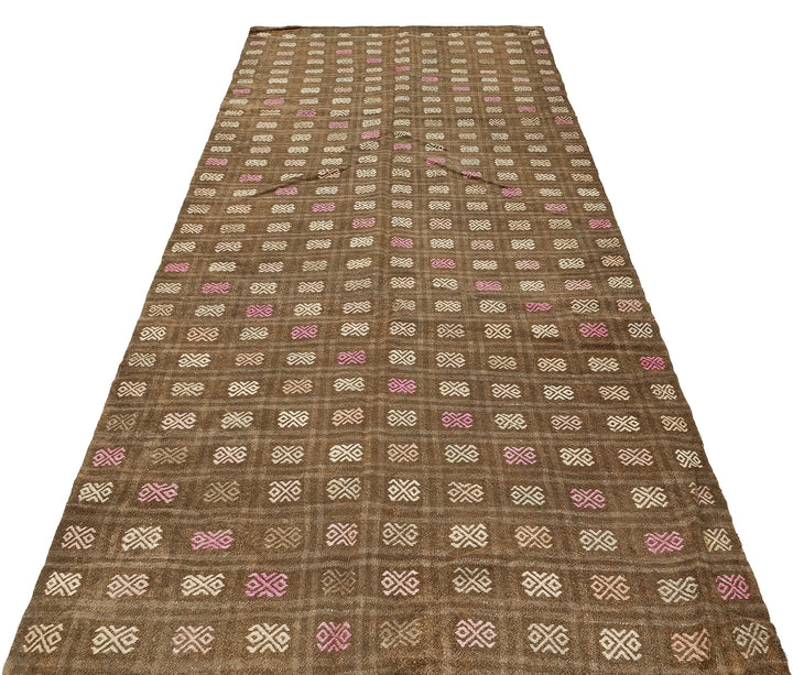 Crete Brown Geometric Wool Hand Woven Carpet 137 x 305