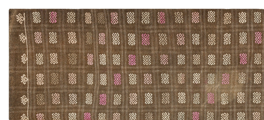 Crete Brown Geometric Wool Hand Woven Carpet 137 x 305
