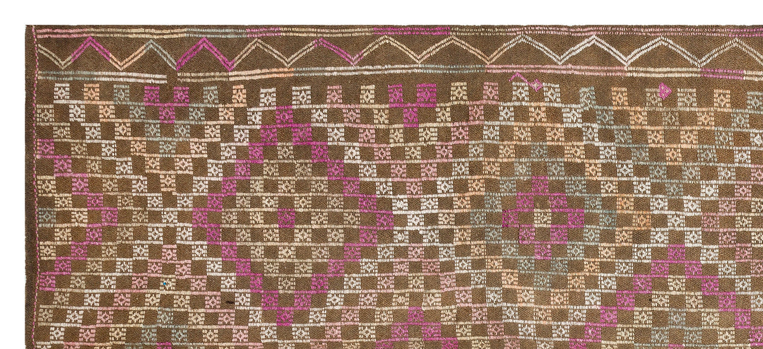Crete Brown Geometric Wool Hand Woven Carpet 136 x 310