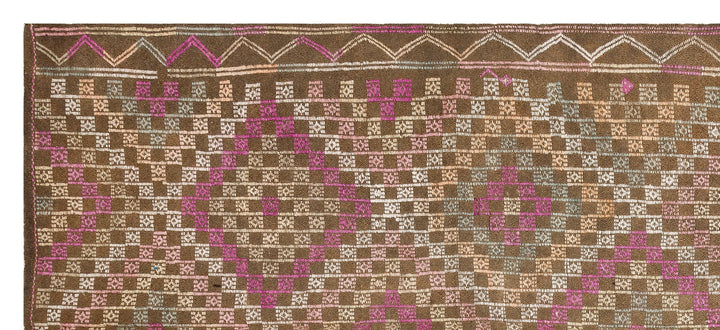 Crete Brown Geometric Wool Hand Woven Carpet 136 x 310