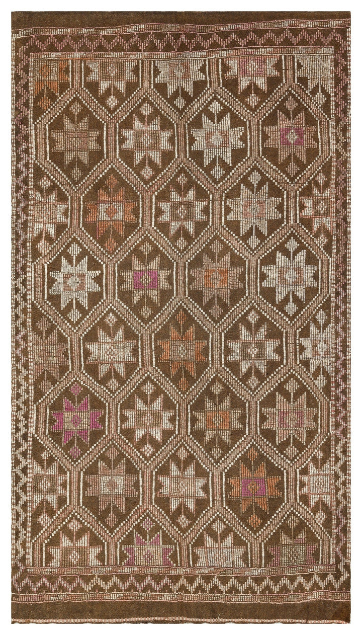 Crete Brown Geometric Wool Hand Woven Carpet 159 x 284