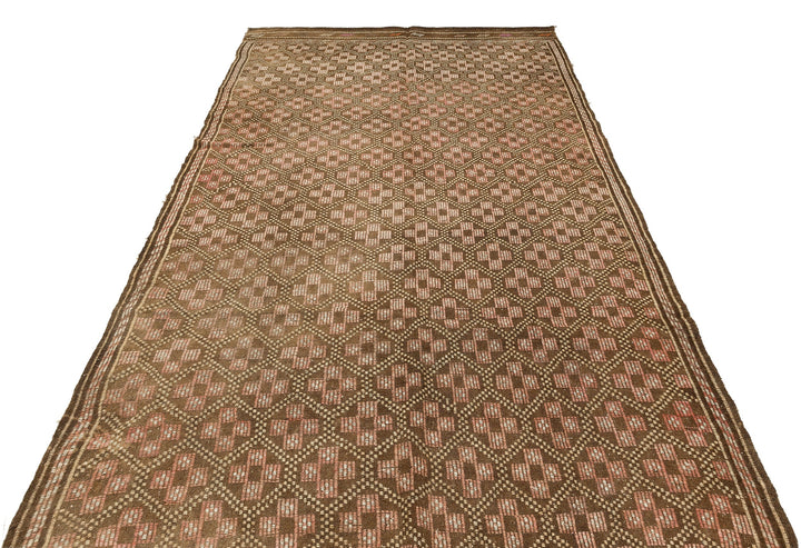 Crete Brown Geometric Wool Hand Woven Carpet 168 x 290