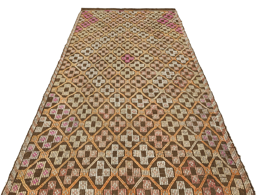 Crete Brown Geometric Wool Hand Woven Carpet 150 x 285