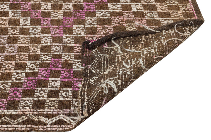 Crete Brown Geometric Wool Hand Woven Carpet 153 x 322
