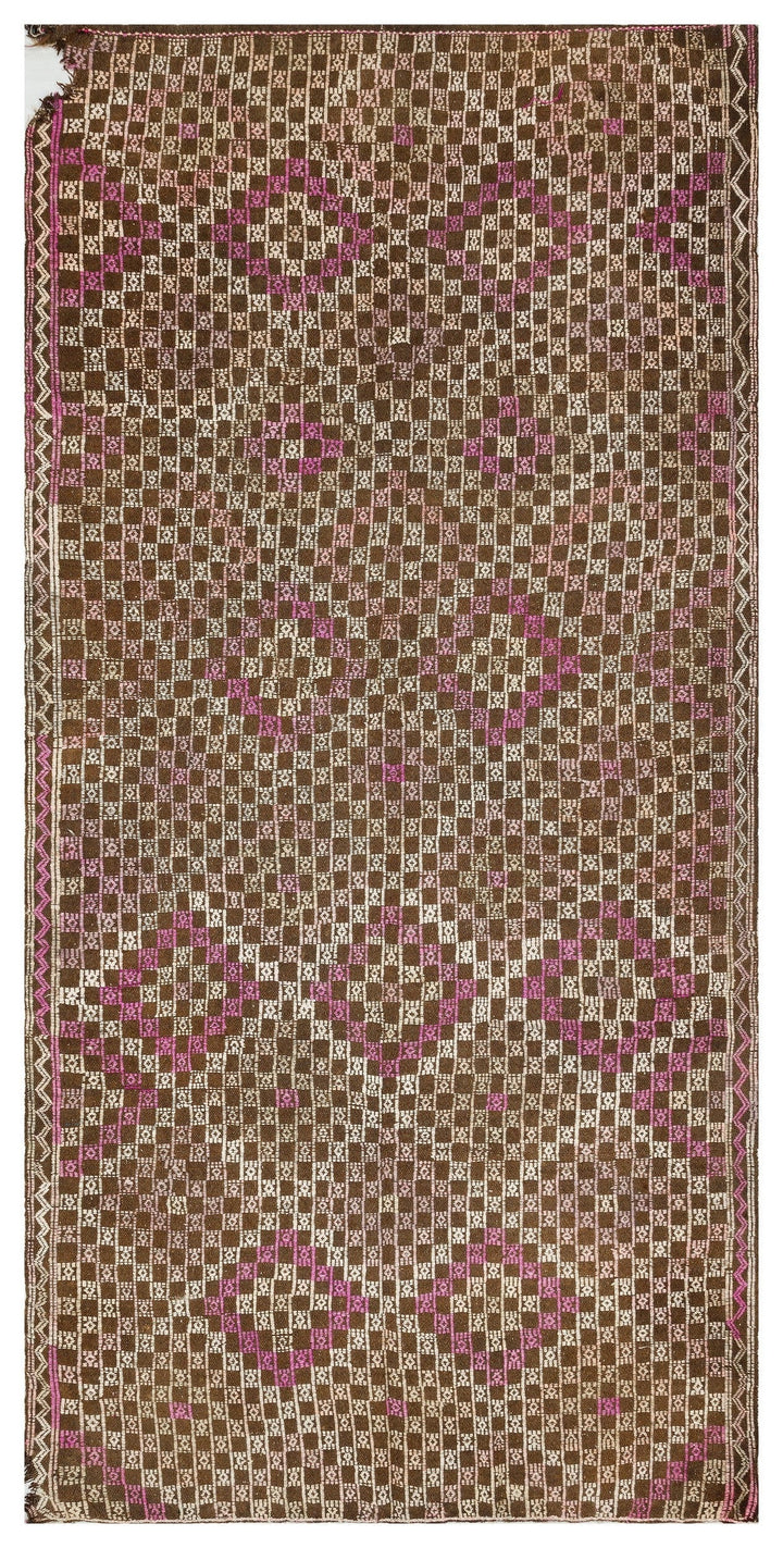 Crete Brown Geometric Wool Hand Woven Carpet 153 x 322