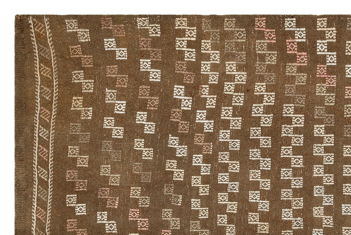 Cretan Brown Geometric Wool Hand Woven Carpet 163 x 248
