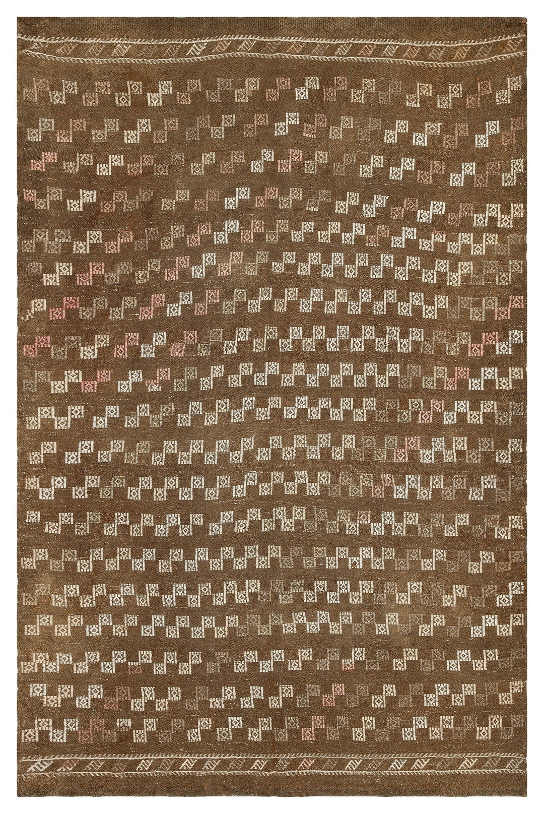 Cretan Brown Geometric Wool Hand Woven Carpet 163 x 248