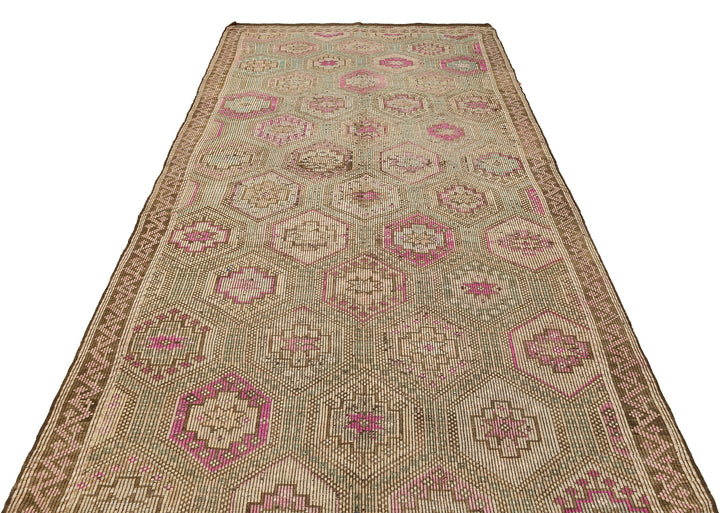 Crete Brown Geometric Wool Hand Woven Carpet 166 x 329
