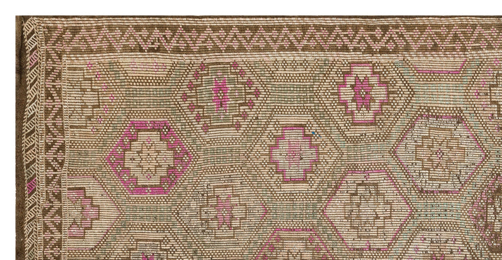 Crete Brown Geometric Wool Hand Woven Carpet 166 x 329
