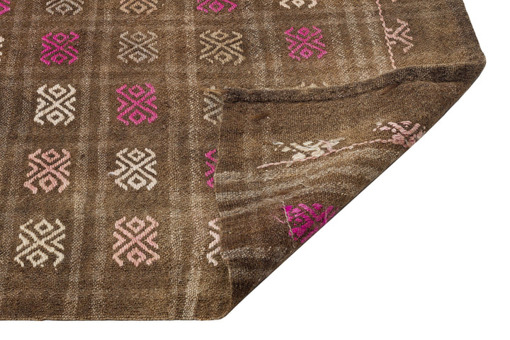 Crete Brown Geometric Wool Hand Woven Carpet 162 x 300