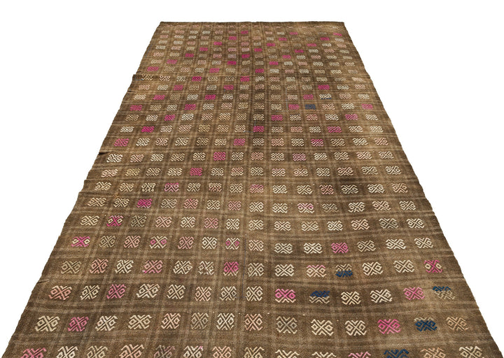 Crete Brown Geometric Wool Hand Woven Carpet 162 x 300