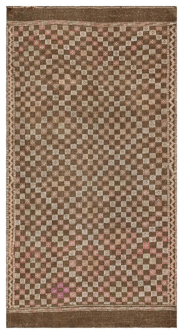 Crete Brown Geometric Wool Hand Woven Carpet 145 x 281